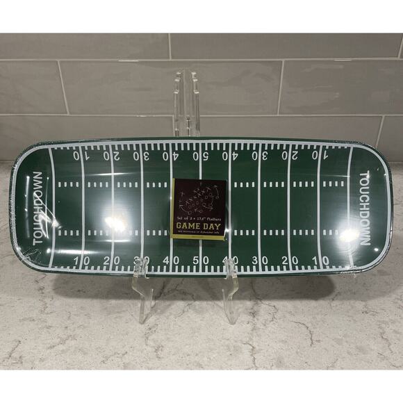 Set 3 Football Field TOUCHDOWN 17.5” x 6.5” Serving Platter Tray Plate Reusable - Picture 1 of 4